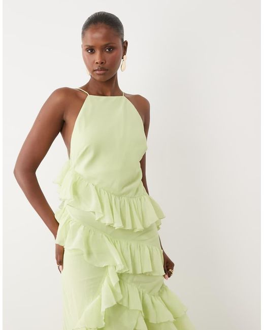 ASOS Green High Neck Low Back Ruffle Maxi Dress