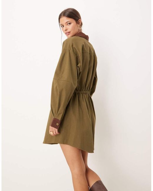 ASOS Natural Heavy Twill Barn Jacket Mini Dress With Cinched Waist