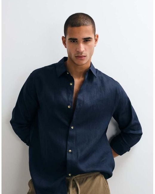 ASOS Blue Co-Ord 100% Linen Relaxed Shirt for men