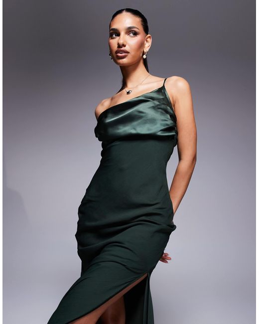 ASOS Blue Satin Chiffon Mix Draped One Shoulder Maxi Dress