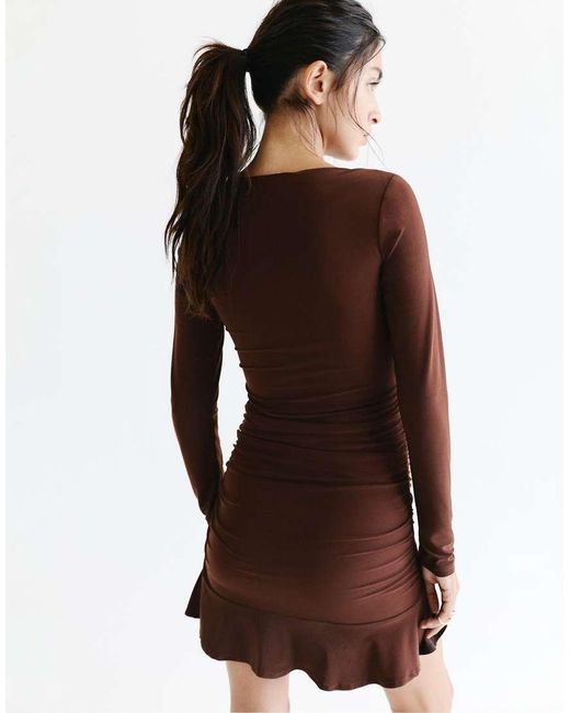 Pull&Bear Korte Jurk Met Plooien in het Black
