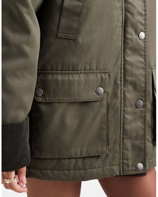 Vero Moda Green Barn Jacket With Contrast Cord Trim