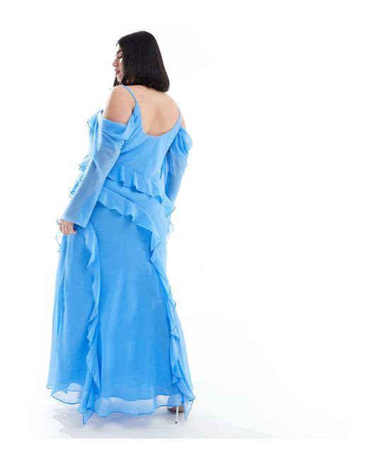 Forever New Blue Long Sleeve Ruffle Maxi Dress