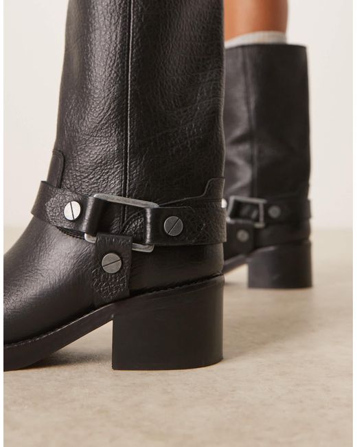 ASOS Natural – colton – e, kniehohe trucker-stiefel aus hochwertigem leder mit riemen