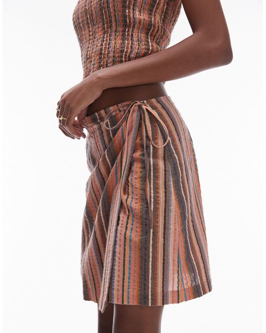 TOPSHOP Brown Textured Wrap Beach Skirt