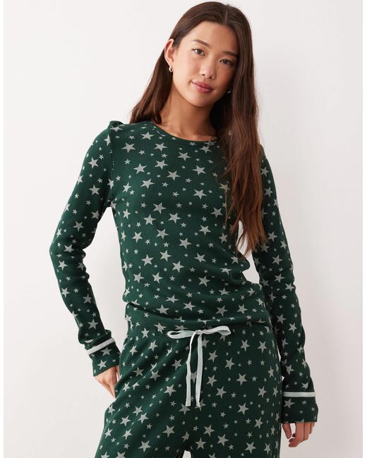 ASOS Green Long Sleeve & Wide Leg Trouser Waffle Pyjama Gifting Set