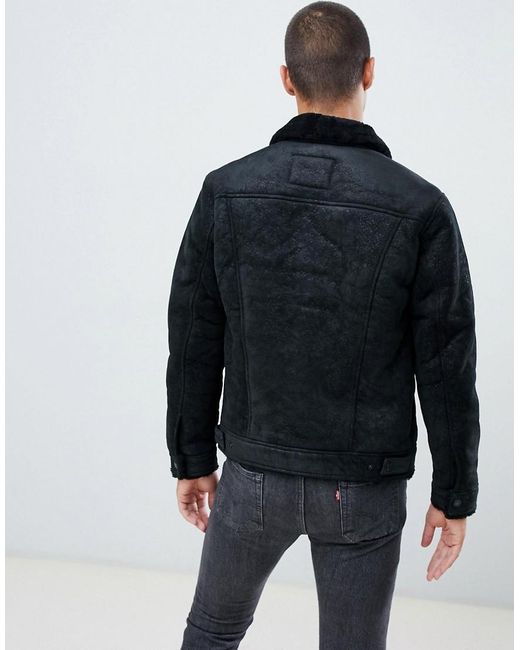 Levis Shearling Veste camionneur en cuir Levi s pour homme en coloris Noir Lyst