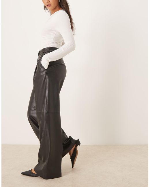 Mango Black Riga Faux Leather Straight Tailored Pants