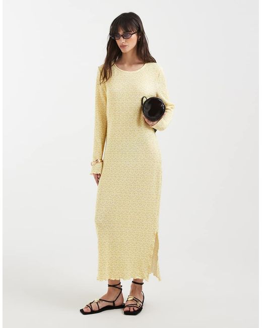 Pieces White Long Sleeve Plisse Midi Dress