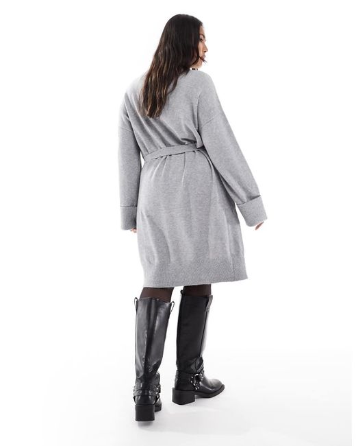 ONLY Gray Roll Neck Knitted Jumper Dress With Tie Waist