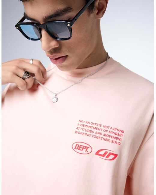 Bershka Pink Boxy Oversized Printed T.Shirt for men