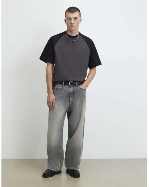 River Island Gray Oversized Fit Raglan Sleeve T-Shirt for men