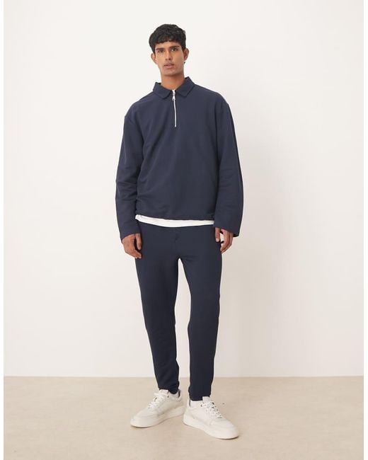 ASOS Toelopende Piqué Joggingbroek in het Blue voor heren