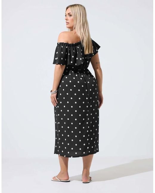 Yours Clothing Black Polka Dot Frill Midi Dress