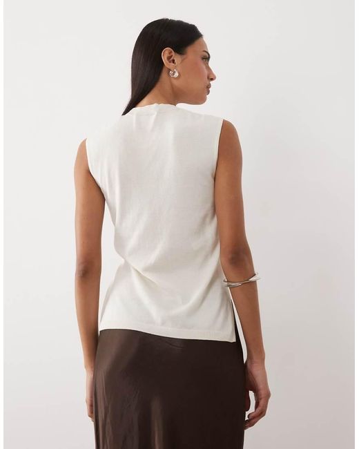 Mango White High Neck Sleeveless Nipped Waist Top