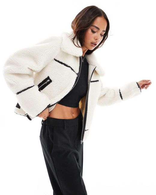 Miss Selfridge White Borg Contrast Trucker Jacket