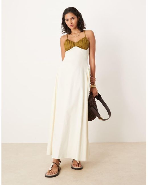 ASOS Natural Poplin Ruched Bust Maxi Dress With Corsetry Seaming Detail
