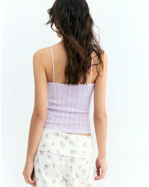 Pull&Bear White Strappy Pointelle Knit Top