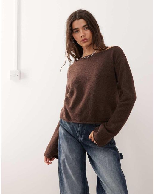 Monki Brown Knit Sweater With Flared Sleeves