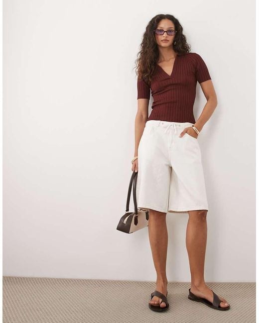 Mango Red Knit Short Sleeve V-neck Polo