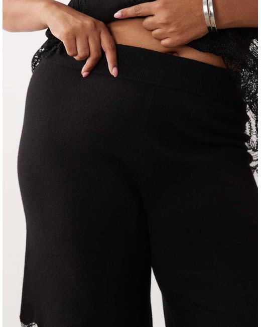 ASOS Black Asos Design Curve Compact Knit Lace Trim Pants