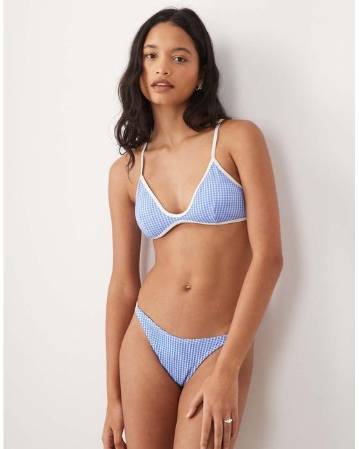 Rip Curl Blue Rip Curl Contrast Trim Gingham High Leg Bikini Bottom
