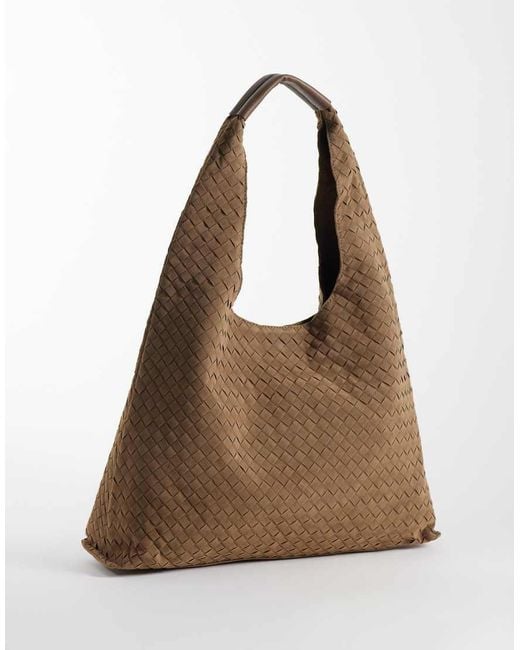 New Look Brown Faux Suede Weave Slouch Bag