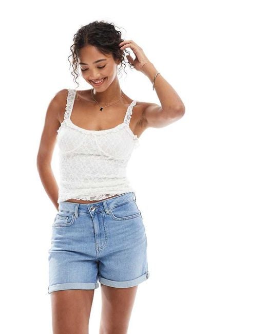 ONLY Blue Turn Up Hem Stretch Denim Short