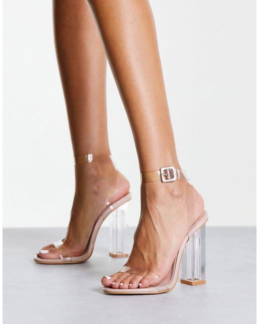 Public Desire Alia Clear Strap Heeled Sandals in White | Lyst Canada