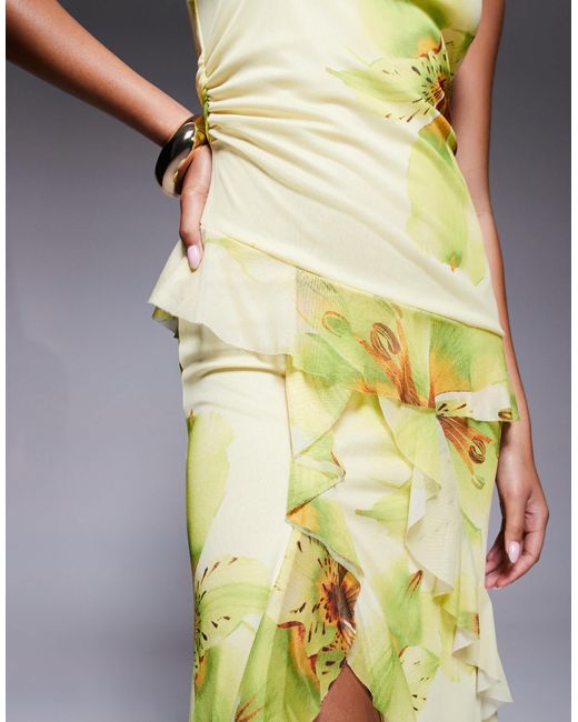 Robe bandeau mi-longue à volants en tulle - imprimé fleurs ASOS en coloris Multicolor