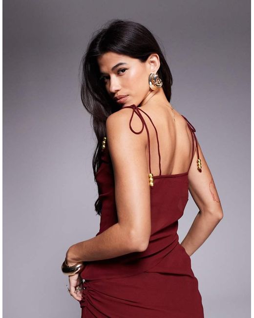 ASOS Asymmetrisch Hemdje Van Chiffon Met Gestrikte Schouderbandjes in het Red
