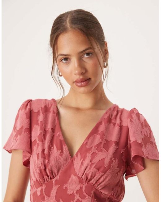 ANAYA Red V Neck Short Sleeve Ruffle Midaxi Dress