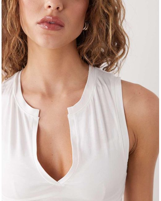 Weekday White Tank Top With V Neck Notch Detail