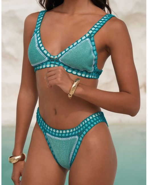 Moda Minx Blue X Alejandra Vidal Glitter Bikini Top With Crochet Trim