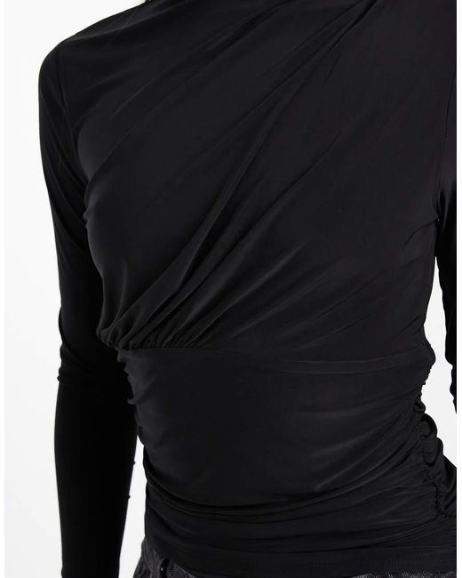ASOS Black Ruched Slinky Long Sleeve Top
