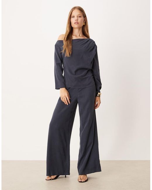 ASOS Blue Soft Asymmetric Top Co-ord With Ruched Detail