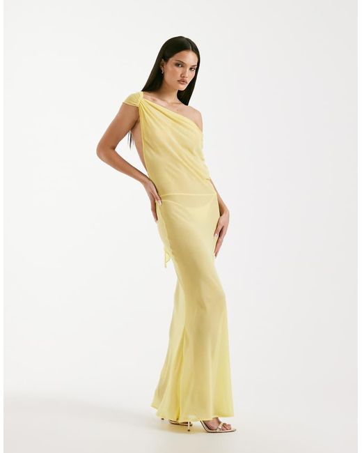 I.AM.GIA Metallic Kahlo Chiffon Sheer Off Shoulder Open Back Tie Detail Maxi Dress
