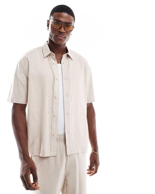 Bershka Natural Linen Rich Co-ord Shirt for men