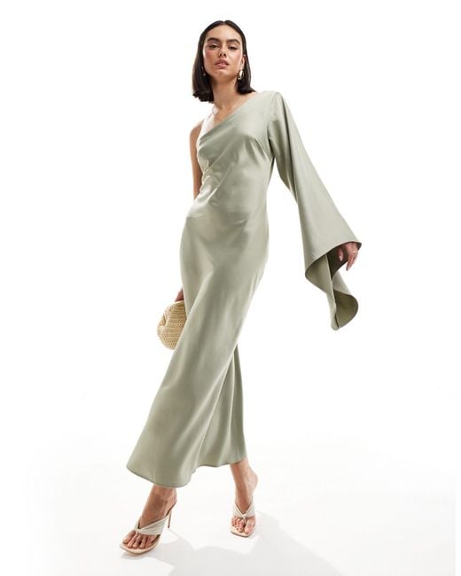 New Look White One Shoulder Long Sleeved Satin Dress