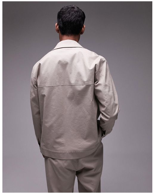 Topman Brown Smart Harrington Linen Blend Suit Jacket for men