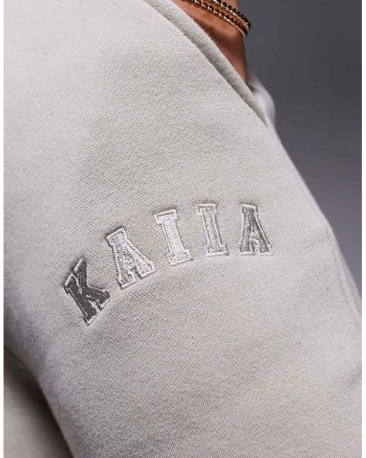 Kaiia Gray Petite Cotton Blend Wide Leg Trackies