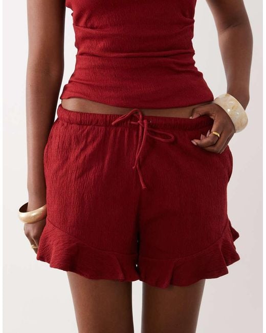 ASOS Red Mix & Match Cotton Crinkle Ruffle Hem Shorts