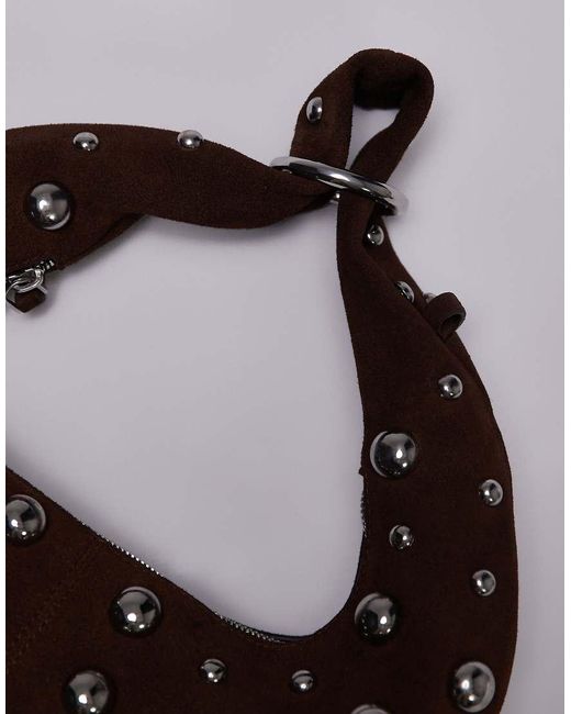 Mango Leren Tas Met Studs En Ring in het Brown