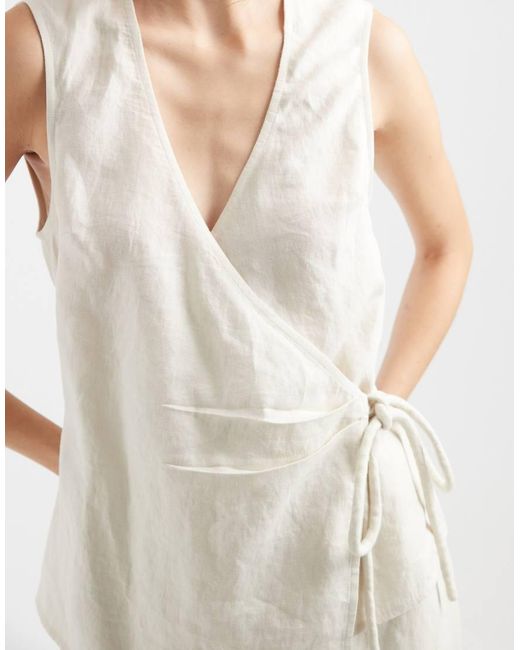 ASOS Natural 100% Linen Wrap Jumpsuit
