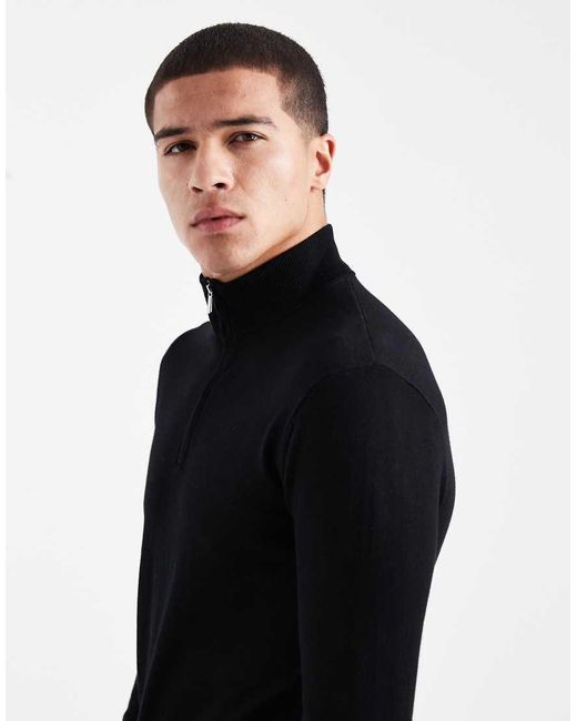 Only & Sons Black 1/4 Zip Jumper for men