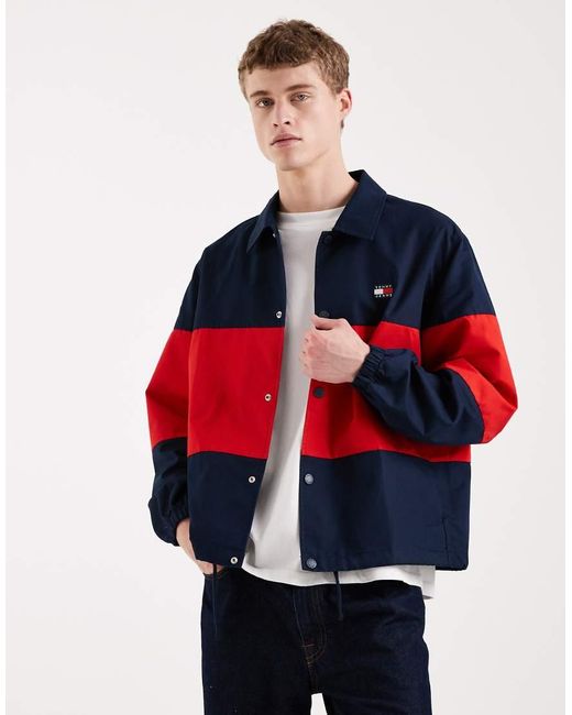 Tommy Hilfiger Red Colour Block Overshirt for men