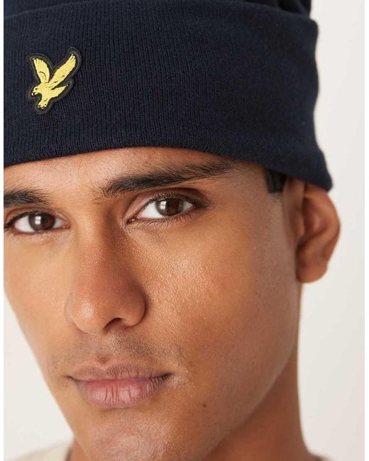 Lyle & Scott Blue Cotton Merino Beanie for men