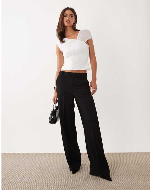 ASOS White Slinky Top With Mesh Shoulder