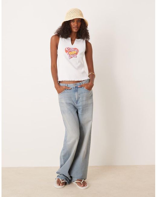 Canotta Bianca A Coste Con Grafica You” di ASOS in White