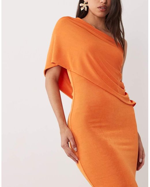 Aria Cove Orange One Shoulder Drape Detail Maxi Dress